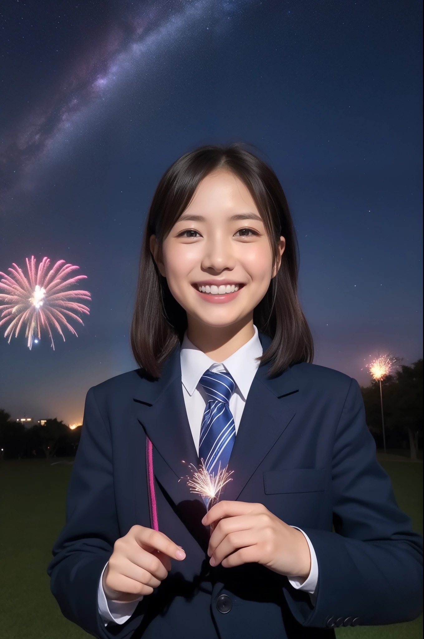 A smile、hi-school girl、校服、While doing fireworks、starrysky、Aurora