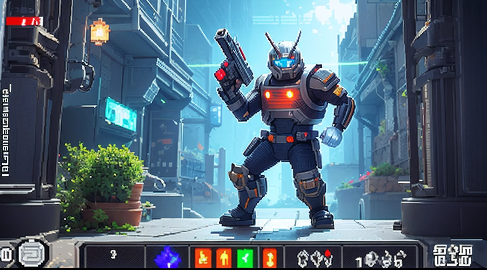 pixel game，character  design，Sci-fi suit，Warrior with a laser gun， Pixel art #pixelart