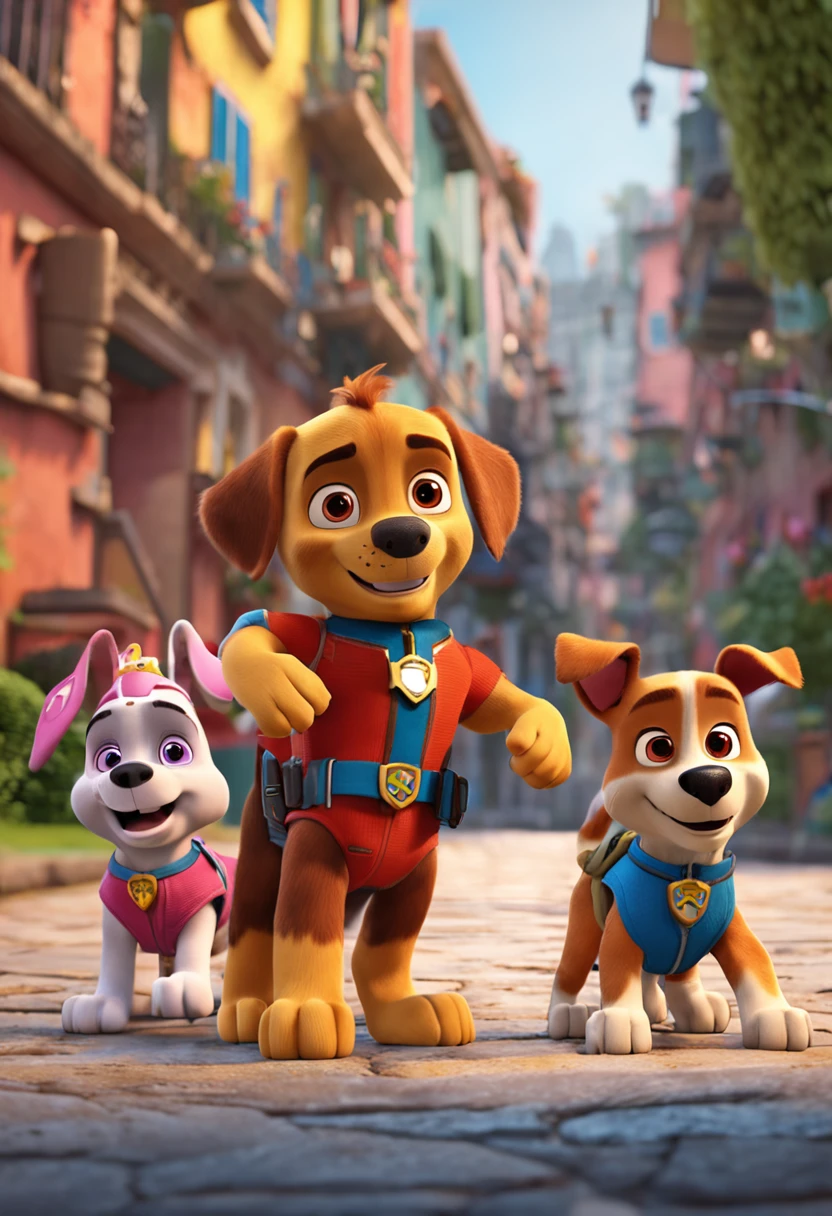 Paw Patrol in action, cena de filme 8k, ::n_ desenho, Imperfection, baixa qualidade, boneco, Jogo, anime, Texto, assinatura