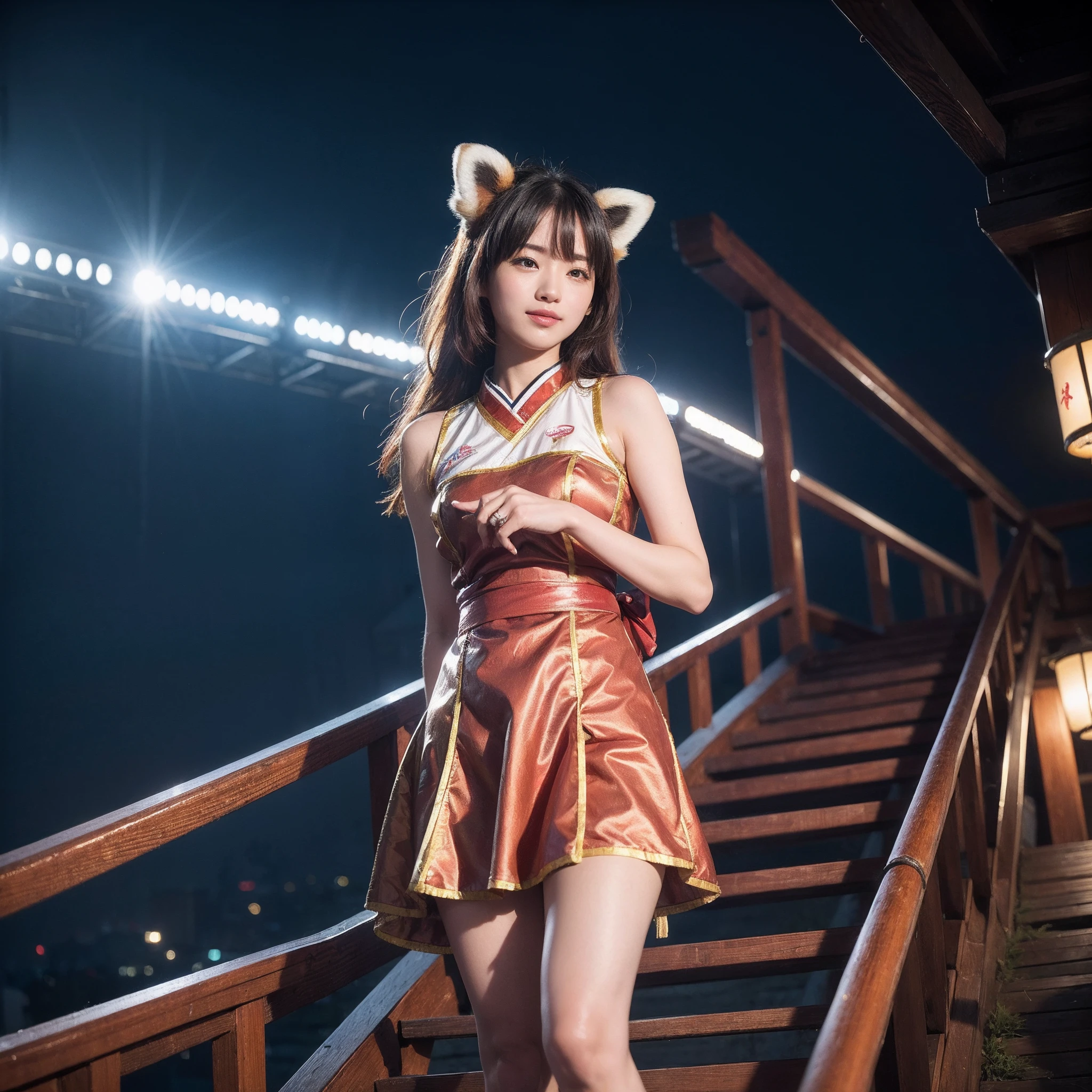 (8K、RAW Photos、top-quality、masterpiece:1.5)、(realisitic、Photorealsitic:1.5)、ultra-detailliert、超A high resolution、lighting like a movie、(((Idol who loves red pandas)))、(((Japan girls)))、(((Wearing a cute costume with a red panda motif)))、(Lots of red pandas:1.5)、cute smile face、Happy and energetic atmosphere、dynamic ungle、动态照明