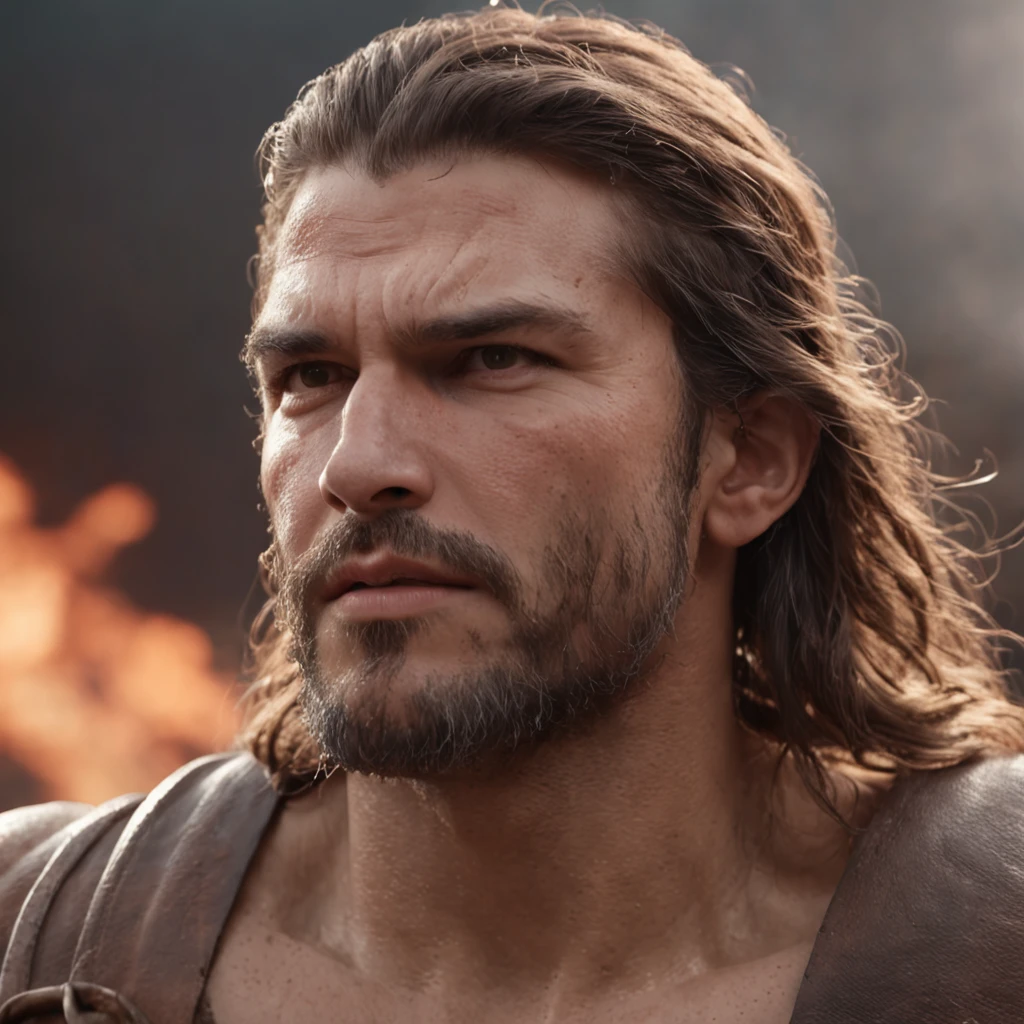(Professional 3D rendering:1.3) de (Realistic:1.3) Foto de arte mais bonita do mundo,Features soft, bright male heroes, ((Epic hero fantasy rough muscular man wet hero angry look long hair short beard and fierce expression in dynamic pose, fantastic location, majestoso ambiente desordenado)), corpo inteiro 8k unidade render, action shot, poros da pele, very dark lighting, sombreamento pesado, circunstanciado, Rosto detalhado, (vibrante, fotogrdeia realista, Realistic, Dramatic, Escuro, foco nítido, 8k), (Old leather clothes damaged by bad weather:1.4), ((((Use peles)))), (intrincado:1.4), decadente, (altamente detalhado:1.4), pintura digital, rendering by octane, art stations, Conceito-Arte, liso, foco nítido, illustration, germe da arte, (Loish:0.23), Wlop Ilya Kuvshinov, e Greg Rutkowski e Alphonse Mucha Gracias, (global ilumination, studiolight, Light Volumetric), chuva forte, floating particles, patife, fantasia, Onze, corpo inteiroesbian, ((Fundo escuro e antigo da cidade:1.3)),CGSesociedade,art stations