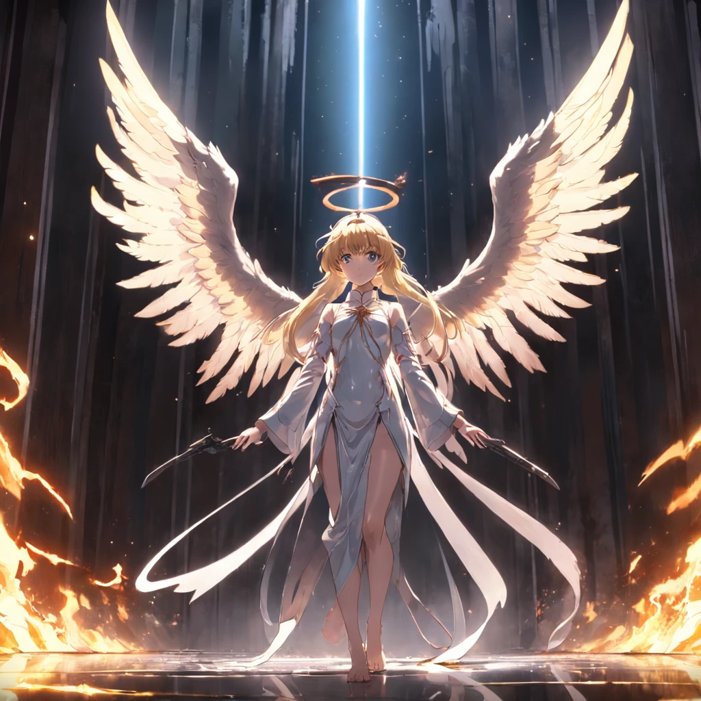 Angels and demons are just in one idea，A heavenly thought，One thought of hell，Heaven and hell are fleeting。Cinematic image effects，An angel and a demon，Cinematic image effects，depth of fields，high light，Real light，Ray traching，oc rendered，Hyper-realistic，best qualtiy，8K master works