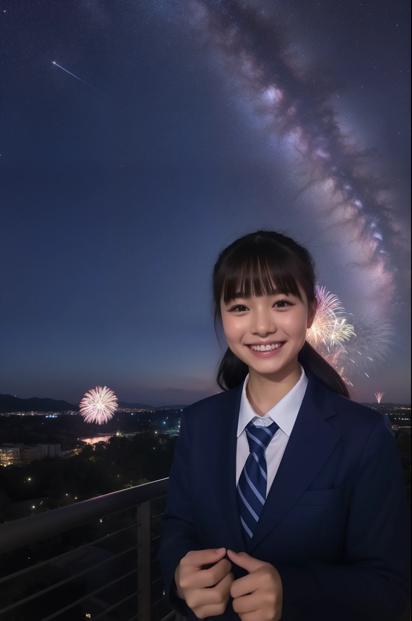 A smile、hi-school girl、校服、While doing fireworks、starrysky、Aurora