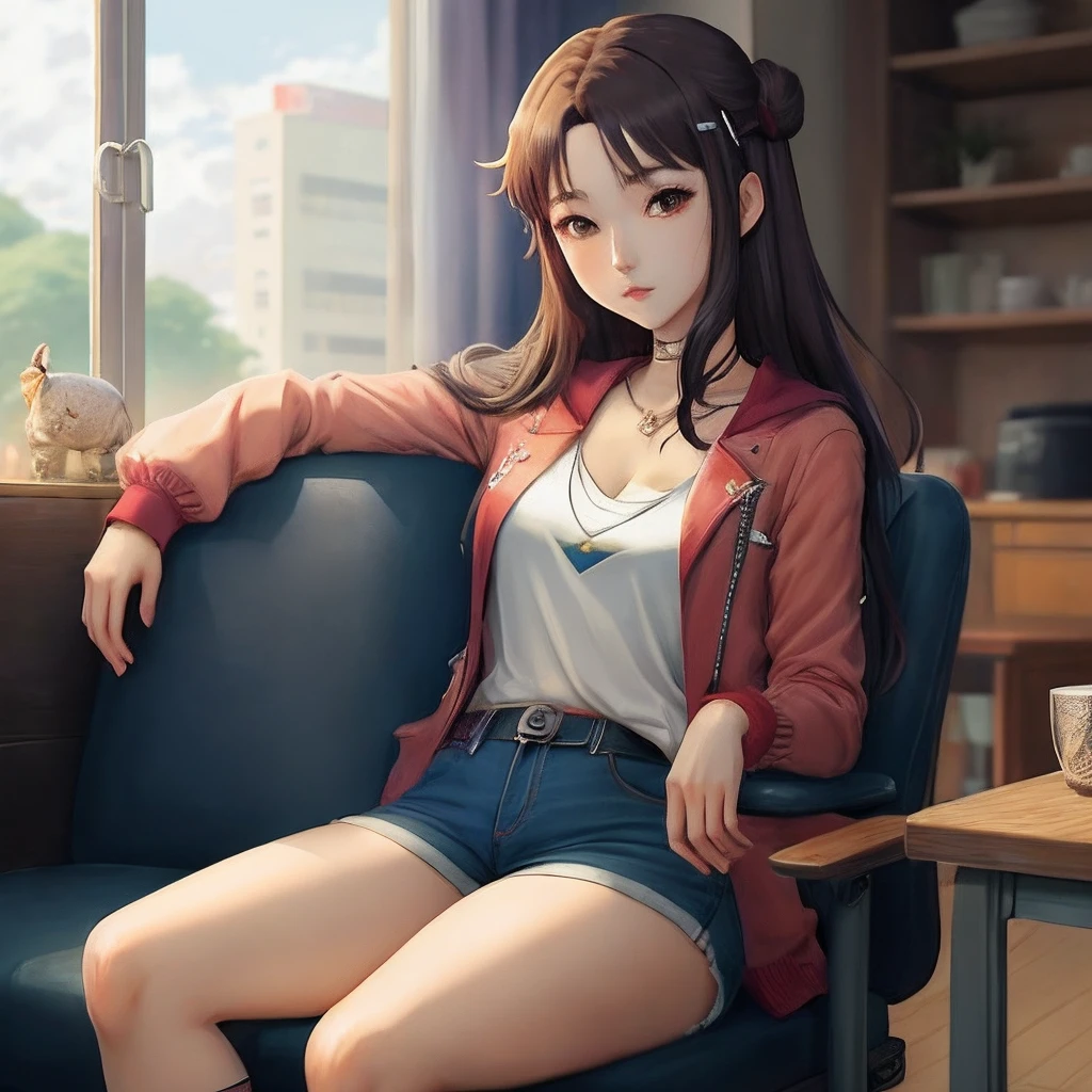 Anime style. Girl. A world of magic. No underwear pants. Miniskirt. flatchest. Mansomi. Sit and open the crotch.