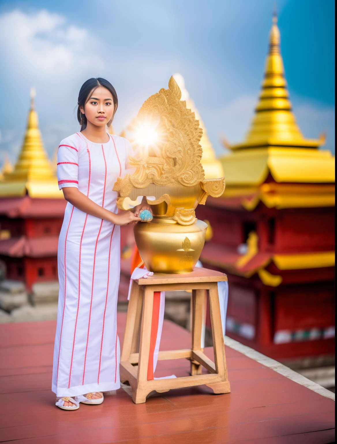 Original photo,original clothes,original face,highly quality,"UHD".background myanmar's Buddhist pagoda.