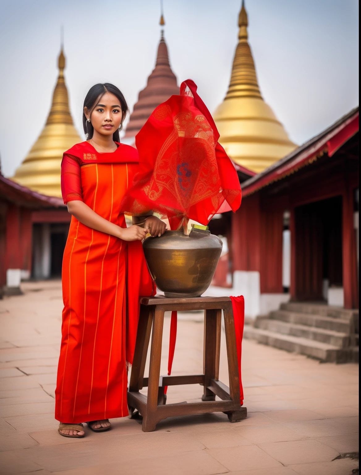 Original photo,original clothes,original face,highly quality,"UHD".background myanmar's Buddhist pagoda.