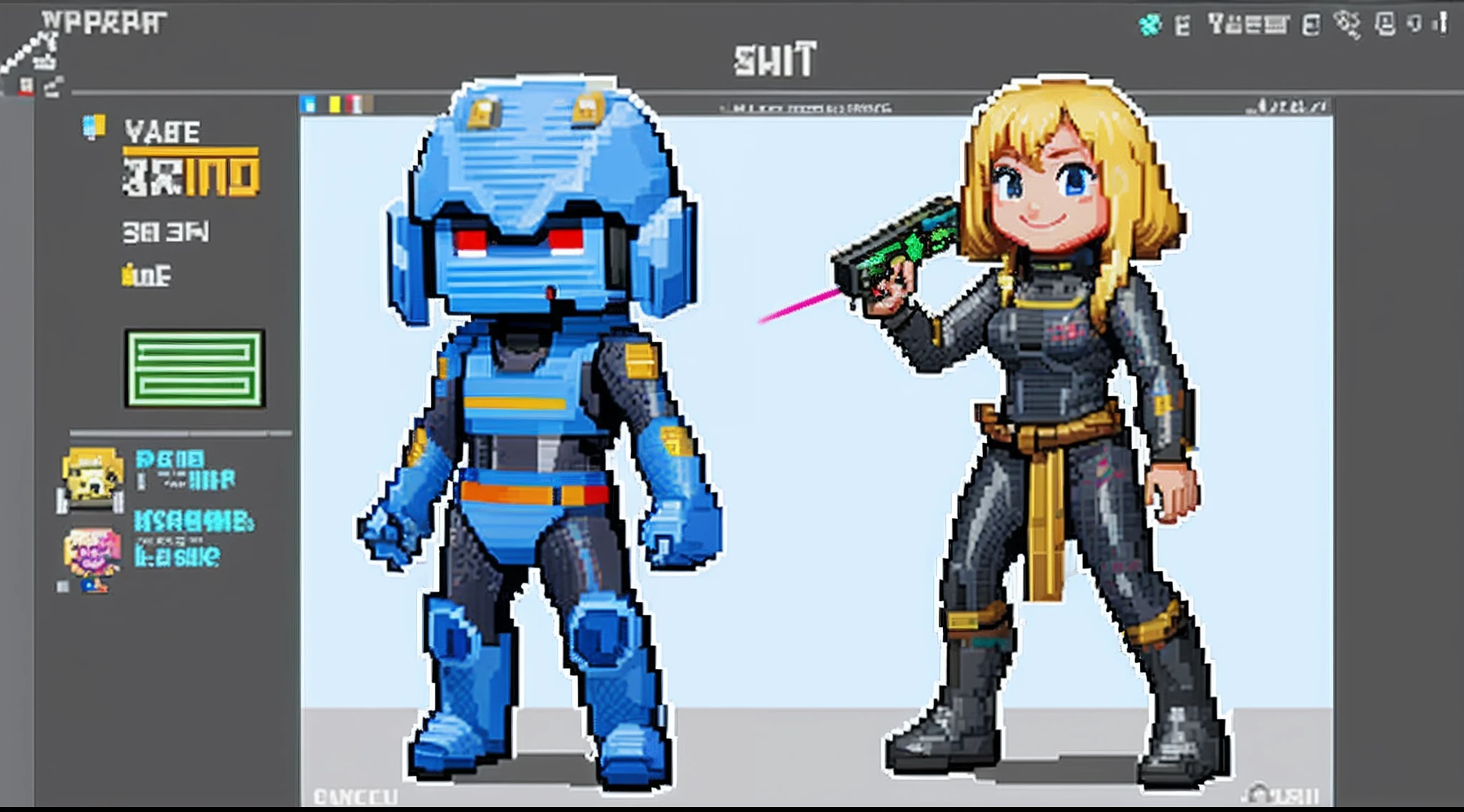 pixel game,character design,Sci-fi suit,Warrior with a laser gun, Pixel art #pixelart