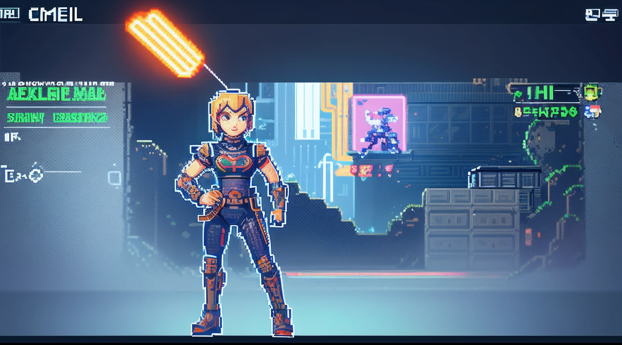 pixel game,character design,Sci-fi suit,Warrior with a laser gun, Pixel art #pixelart