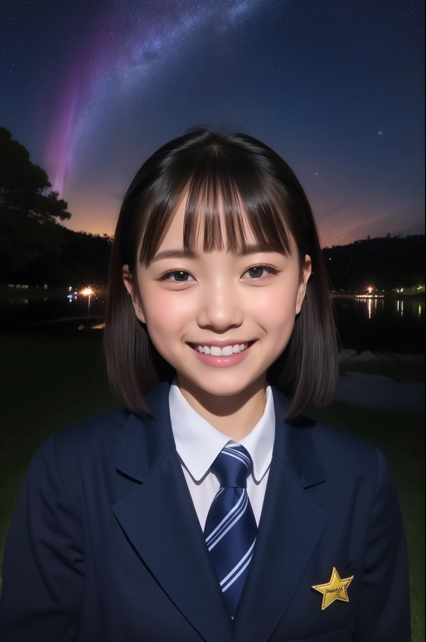 A smile、hi-school girl、校服、While doing fireworks、starrysky、Aurora