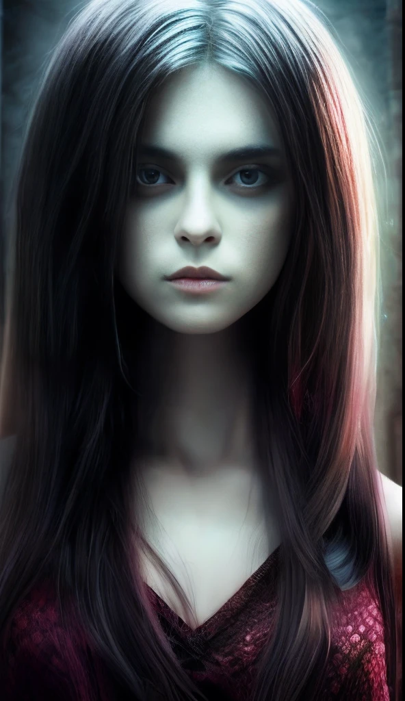 a female ghost，Long hair，Ghastly