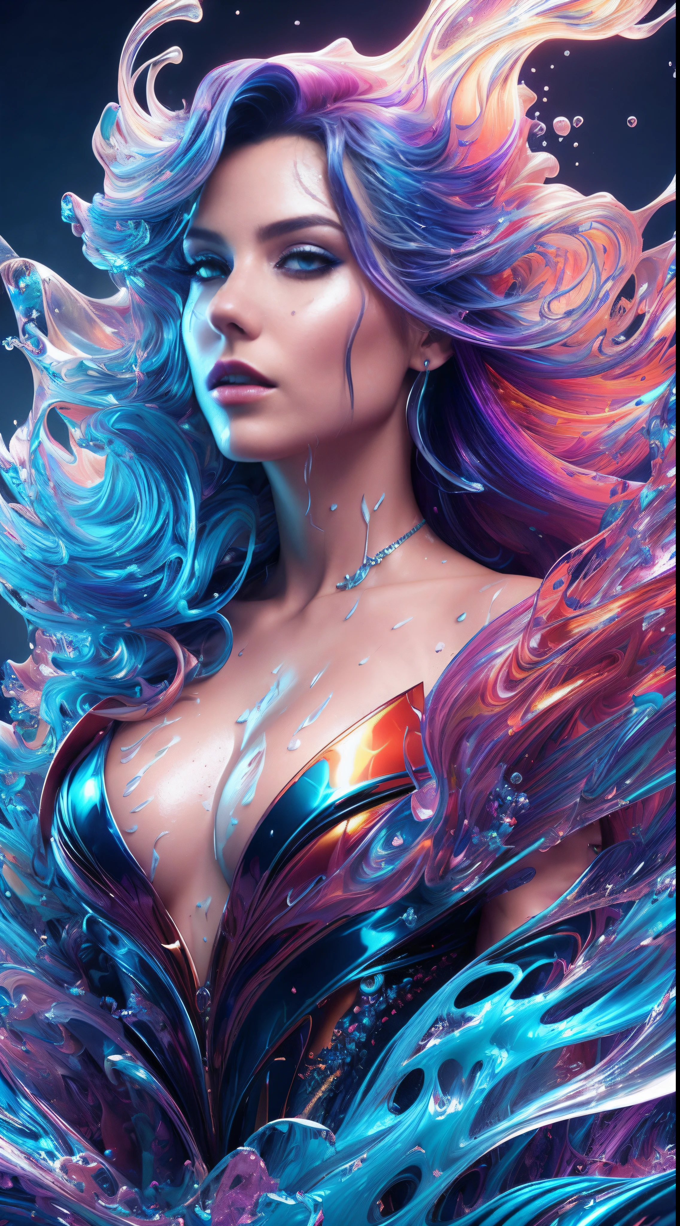 modelshoot style, (extremely detailed CG unity 8k wallpaper), Chaotic storm of intricate liquid smoke in the head, stylized beauty full - length abstract portrait, wet-skin, by petros afshar, ross tran, tom whalen, peter mohrbacher, artgerm, shattered glass, ((bubbly underwater scenery)) radiant light octane render highly detailed