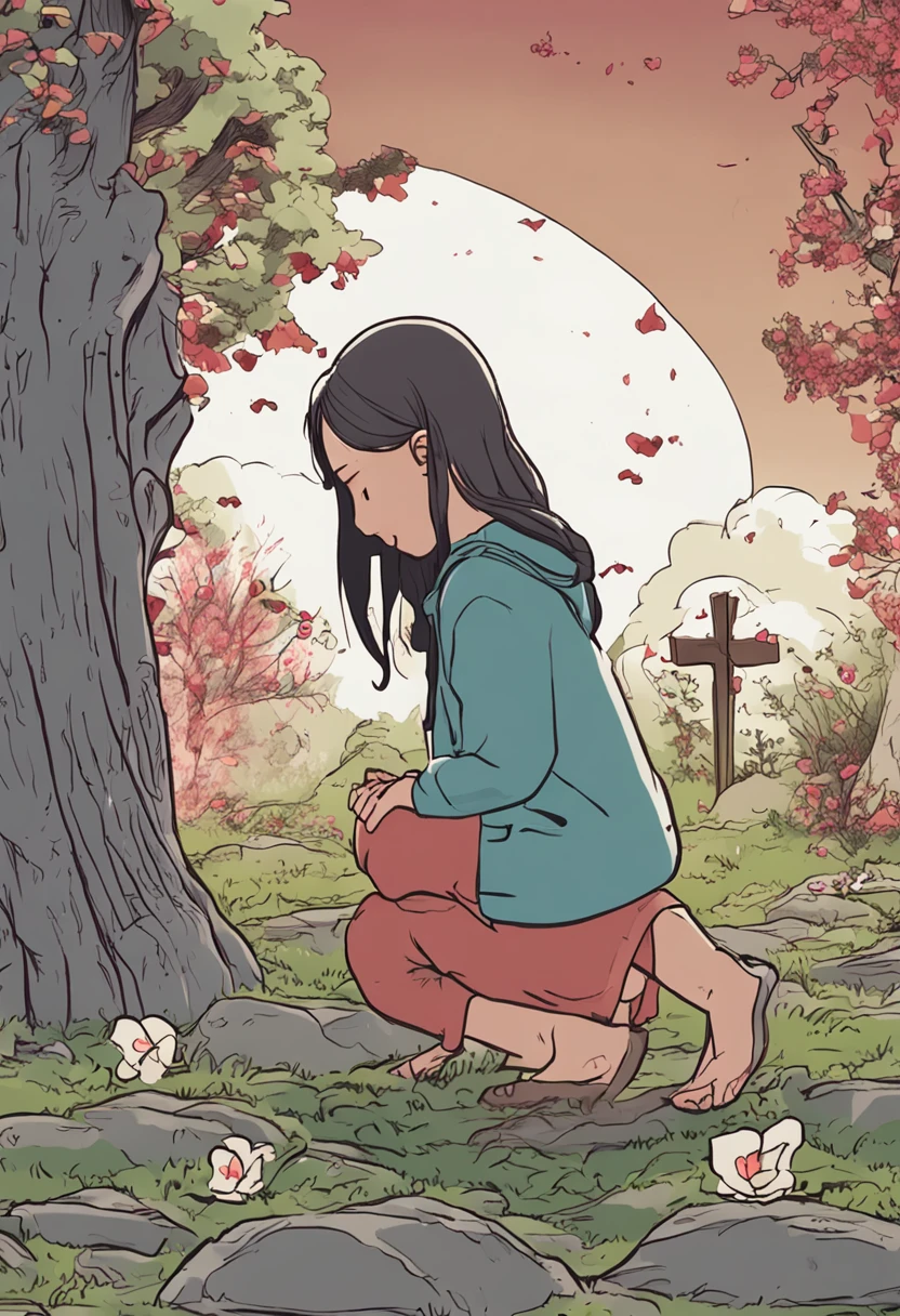 人物:Mom knelt in front of the grave crying,The daughter stood on the side and silently held her mother's hand
expression:Mom was in pain,The daughter was at a loss