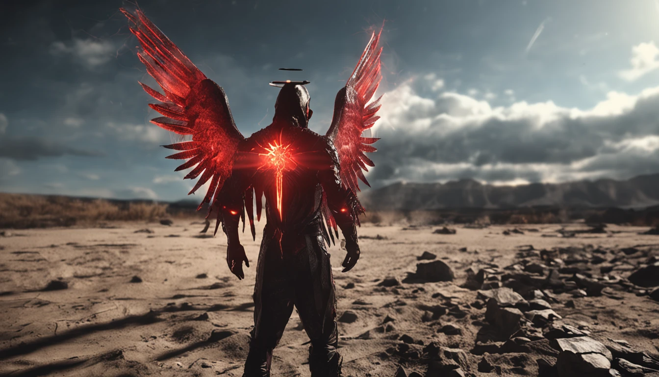 Angels and demons are just in one idea，Innate thoughts，One thought of hell，Heaven and hell are fleeting。Cinematic image effects，angel versus devil，Cinematic image effects，depth of fields，high light，Real light，Ray traching，oc rendered，Hyper-realistic，best qualtiy，8K master works