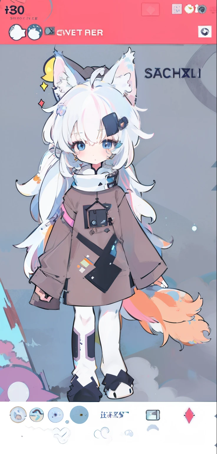 Cartoon cats，It depicts a bag and a cat's face, long haired humanoid fursona, Holo is a wolf girl, full body adoptable, White-haired fox, character adoptable, female fursona, female furry mini cute style, holo if a wolf girl, furaffinity fursona, unknown artstyle, sketchy artstyle, lunar themed attire