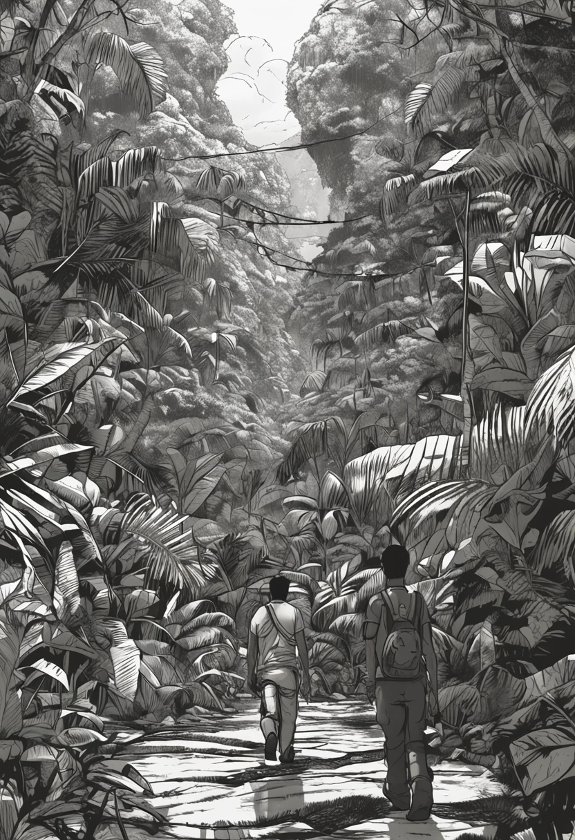 seth cohen, Design circular, camisa suja, mochila nas costas, Ilustração 2d seth cohen, Atlantic Forest, Rio de Janeiro epic light, Realistic, cinematographic, - Backgound Escuro, Preto e branco