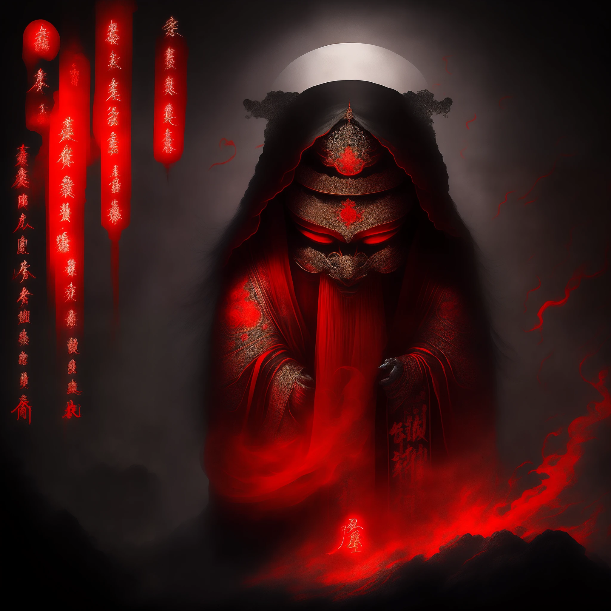 Zhongyuan Festival Ghost Horror Traditional Chinese Ghost Chinese Elements Red Black Scary Blind and Godless