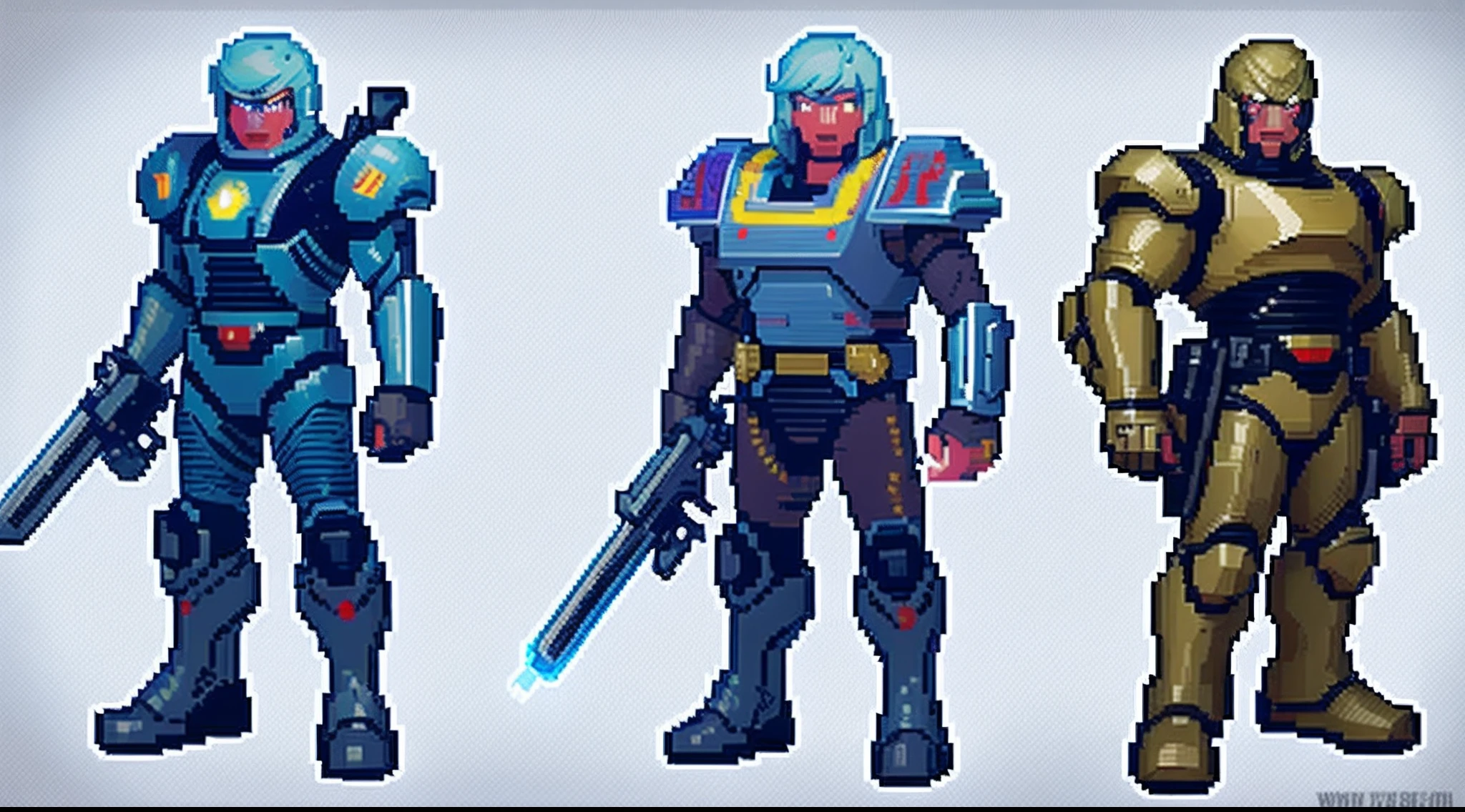 pixel game，character  design，Sci-fi suit，Warrior with a laser gun， Pixel art #pixelart