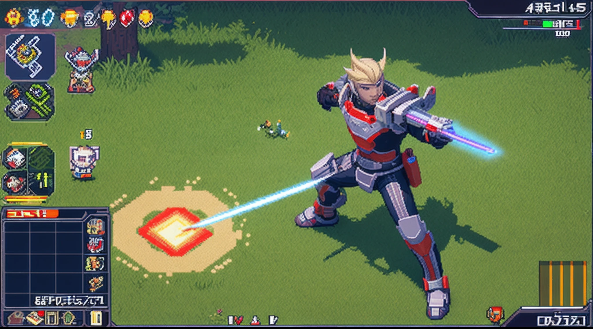 pixel game，character  design，Sci-fi suit，Warrior with a laser gun， Pixel art #pixelart