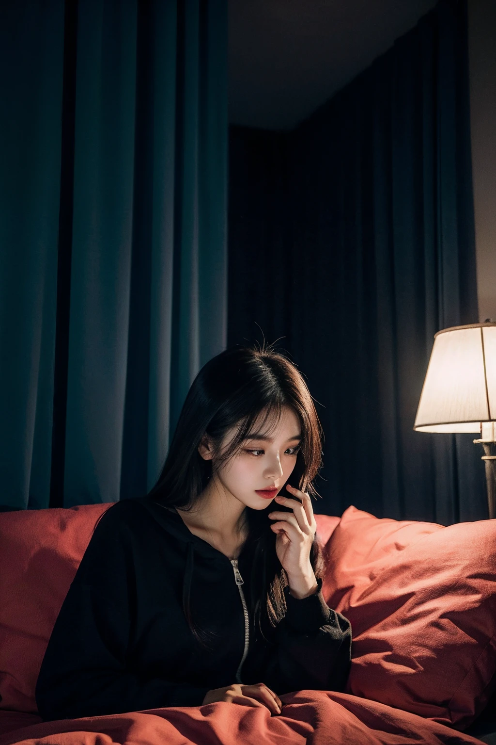 cellular phone,Girl staying up late looking at her phone,inside in room,Under the covers,deep in the night