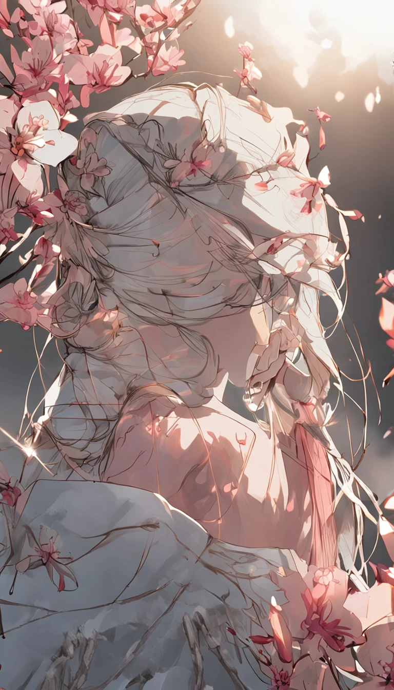Danfeng Olhos,Bushido,a parte superior do corpo,Cabelo enrolado preto,Pinos de cabelo simples,olhos frios,pessoa solo,ortofacial,Fachada,peach blossom background,cores altamente saturadas,hiper real,8k high-definition,segurando uma espada longa,absolutamente lindo,Luz alta,infinidade de cores
