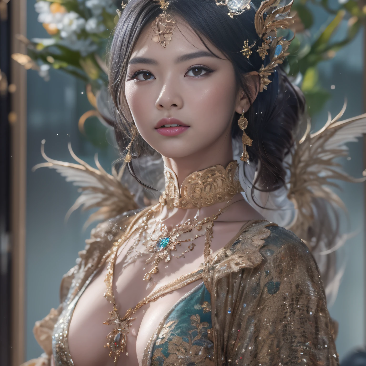 32k(tmasterpiece,k hd,hyper HD/short detailed hair,Jewelry area in the back room,King Girl ,Dragon Protector (realisticlying:1.4),Python pattern robe,Purple-pink tiara,Snowflakes fluttering,The background is pure,Hold your head high,Be proud,The nostrils look at people, A high resolution, the detail, RAW photogr, Sharp Re, Nikon D850 Film Stock Photo by Jefferies Lee 4 Kodak Portra 400 Camera F1.6 shots, Rich colors, ultra-realistic vivid textures, Dramatic lighting, Unreal Engine Art Station Trend, cinestir 800,Hold your head high,Be proud,The nostrils look at people, gigantic breasts:1.5, full body:1.5, sexy lace dress,