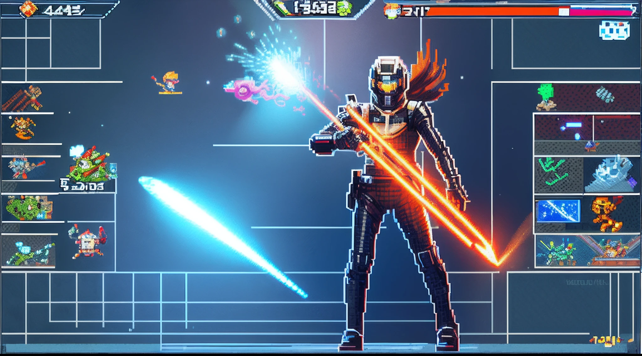 pixel game，character  design，Sci-fi suit，Warrior with a laser gun， Pixel art #pixelart