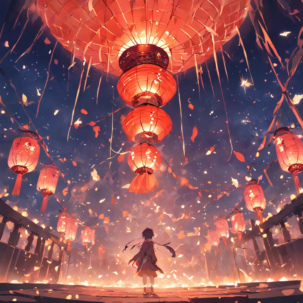 A very beautiful hand holding a close-up of Kong Ming lantern,under the starry night sky