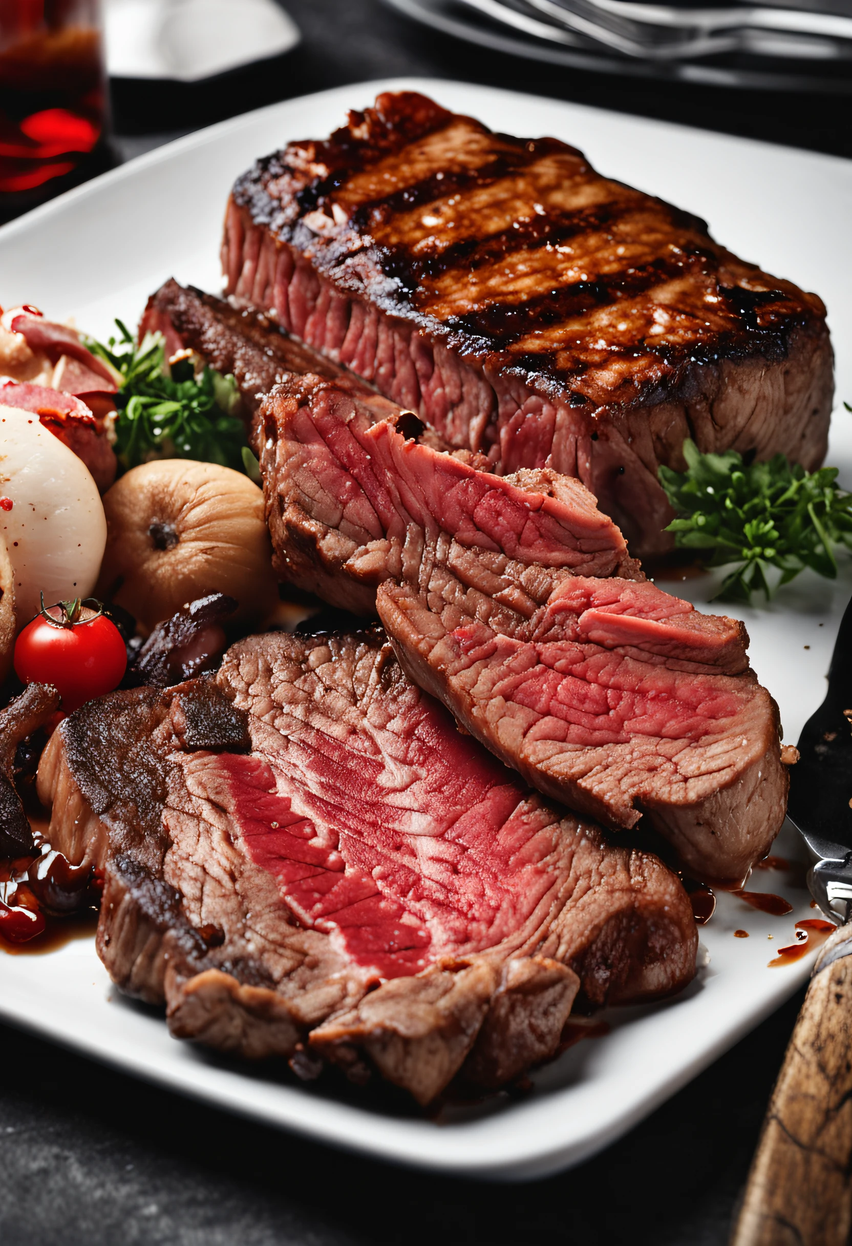 Close-up of steak on table plate, Photo of Wesley Burt, Pixabe, sōsaku hanga, steak, beef, eating meat, juicy meat, Flesh, steak, Brawny, Sweaty flesh, ground red meat, Flesh, Veined meat, meat texture, carnivore, 21 yeas, Desbastado