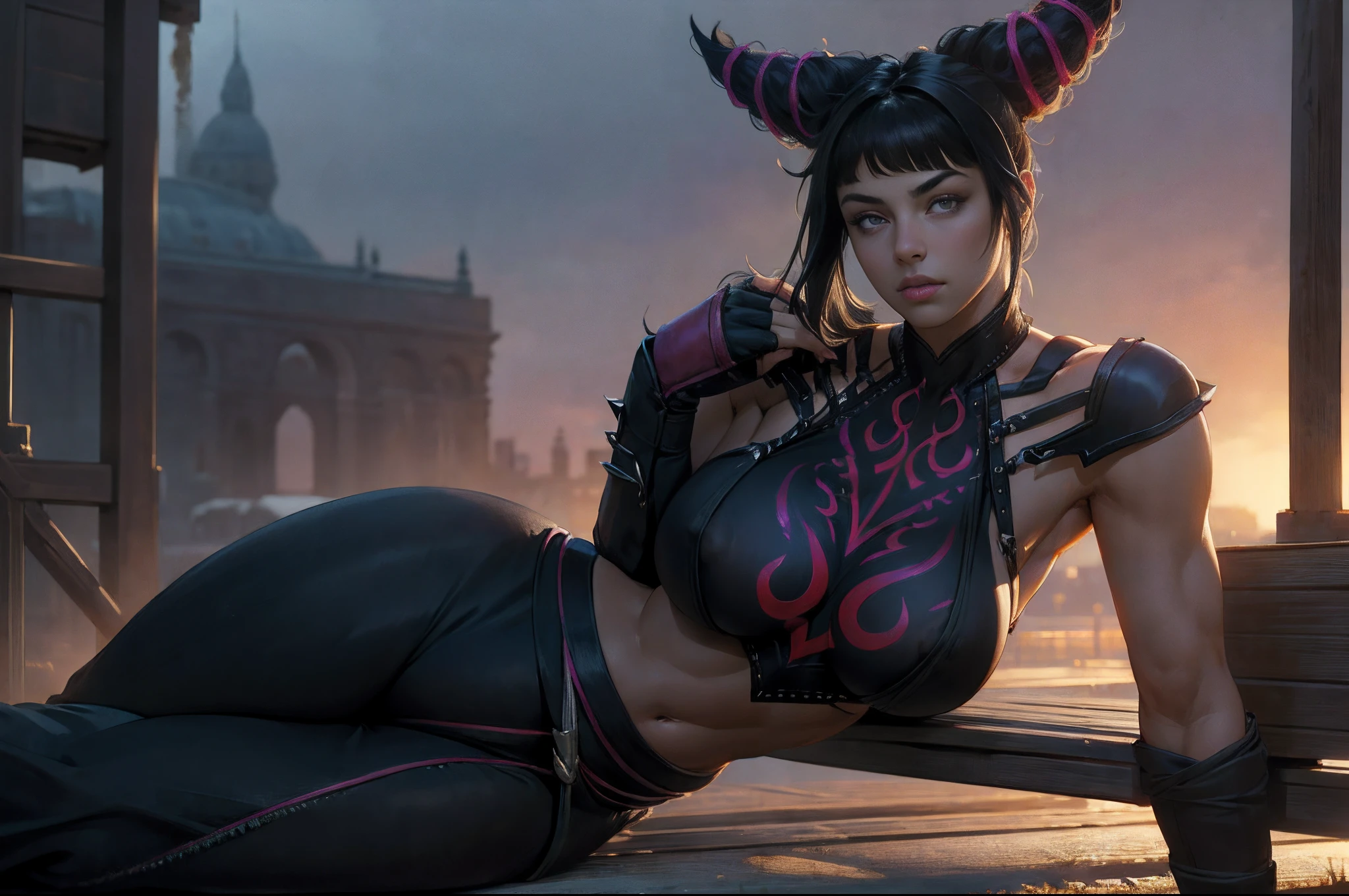 jurims, sfvi, hair horns, 1chica, avergonzada, (sonrisa forzada: 1.1), (rubor: 1.3), (rubor de la nariz: 1.3), (rubor de cara completa: 1.3), V, desnuda, sexy, sombrero vaquero mariachi mexicano, (mirando a un lado: 1.7),(sentada),(eating),(tacos),JuriMS , sfiv, hair horns, white baggy pants, purple pink pantyhose, bangs, ombligo, (desnuda)sexy, small, obra maestra, alta calidad, highres, absurdres, rasgos faciales detallados, Cinema lights, interior, en la playa de mexico sol y fuegos artificiales de fondo(party),(mexico flag), (fireworks)(sentada frente a una mesa)(comiendo tacos)(desayunando)(tacos)(restaurante)(mexico beach)(bandera mexico)(bandera mexicana al fondo del paisaje)(estatua del angel de la independencia)(banda de mariachis) (gente mexicana al fondo)(ojos parejos)( ojos normales) (ojos similares) bonitos ojos(casas mexicanas) tijuana(bonito rostro)(cara de modelo mujer)(excelentes rasgos faciales) hermosa