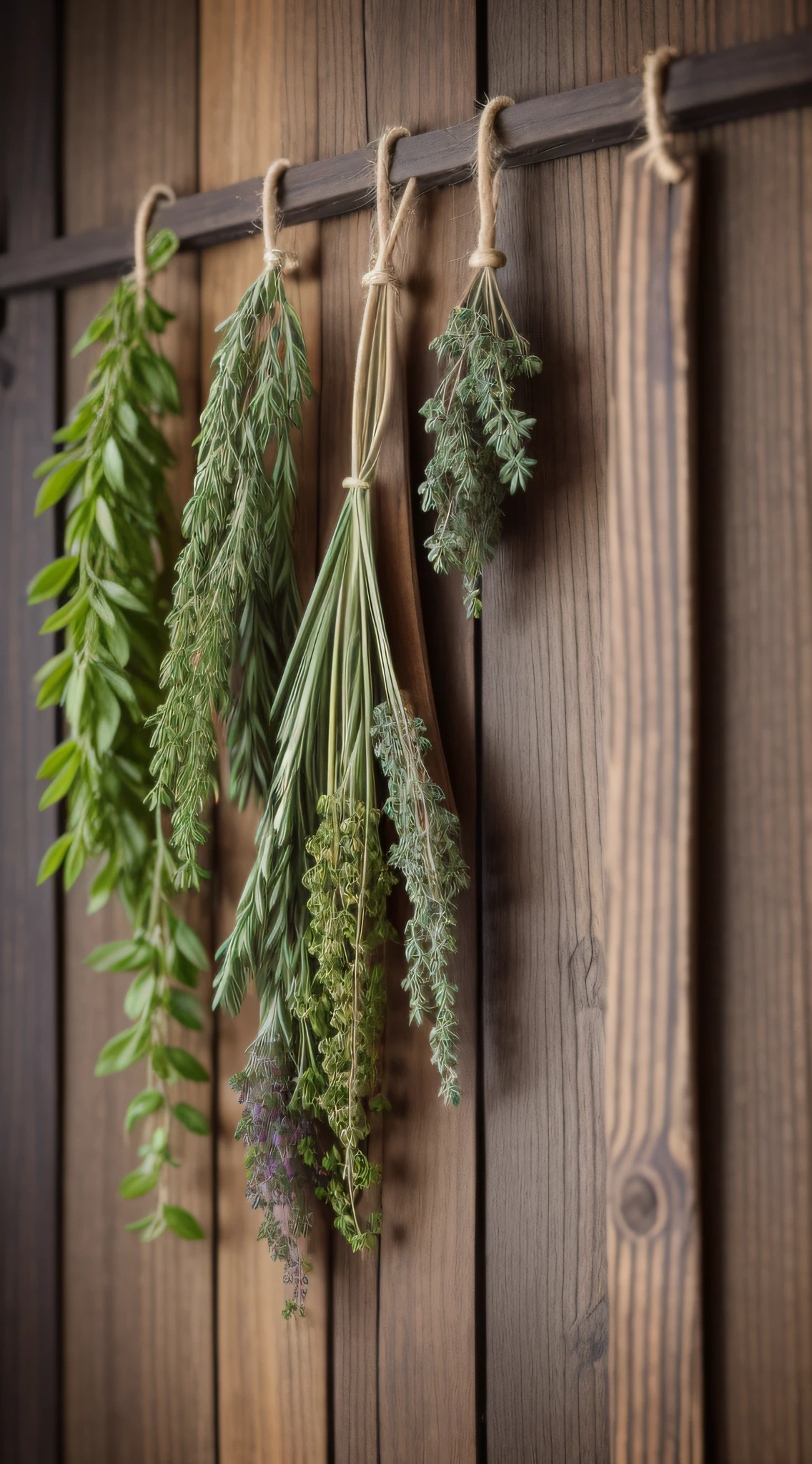 herbs that are dried, herbs that were used for curing ilness in the old days, natural remedies, placed on wooden wall in size 14:20, (8k, RAW photo, best quality, masterpiece:1.2),(realistic, photo-realistic:1.37)