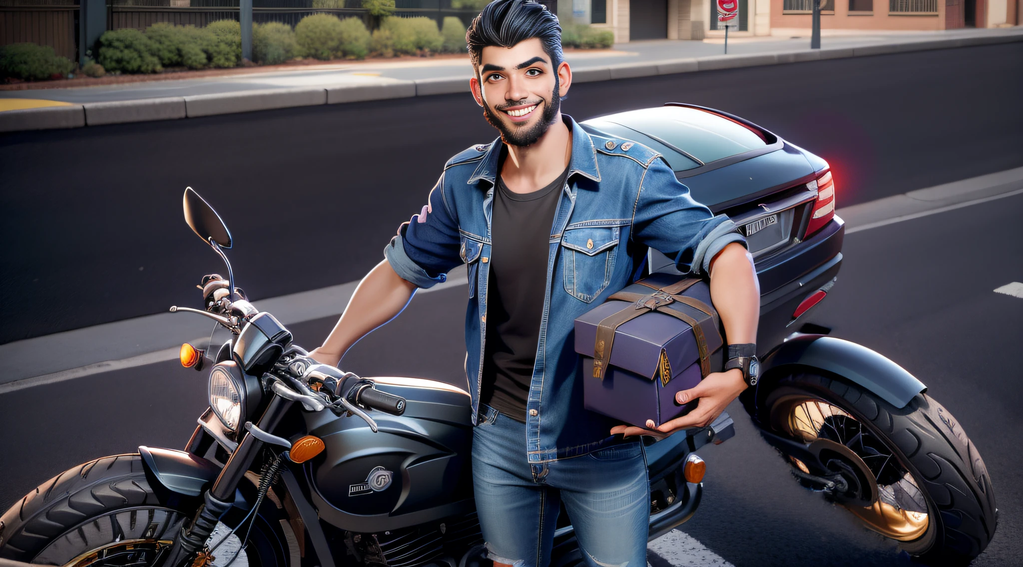 Preencher com asfalto. Completar a parte traseira da moto.