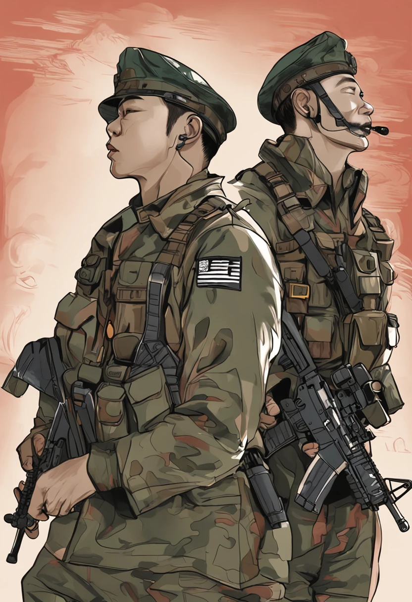 A man with glasses,in full military garb, in black military uniform, in a soldier uniform,a picture inspired by Ding Yunpeng