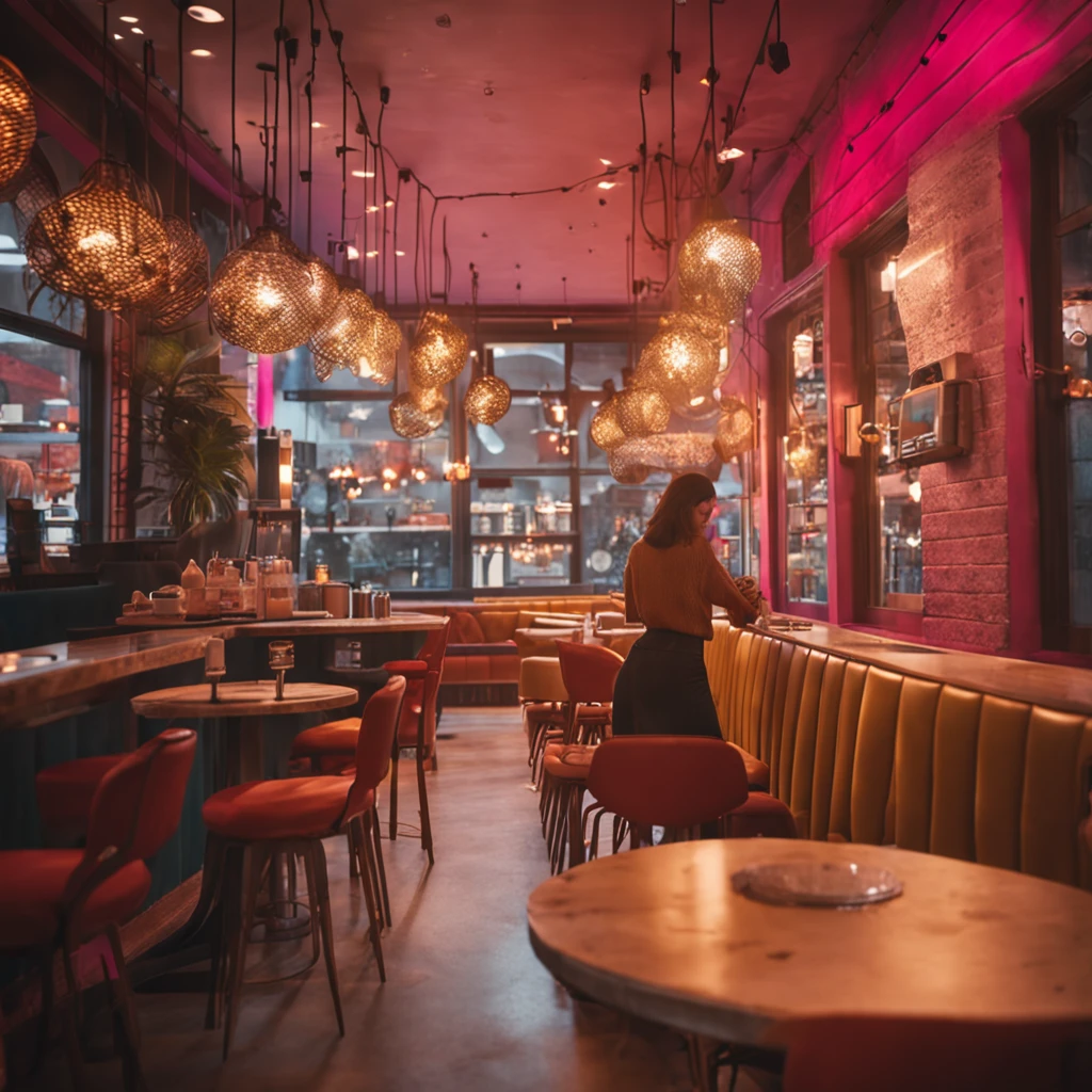 A beautiful woman chilling at the cafe, warm and cozy ambience,