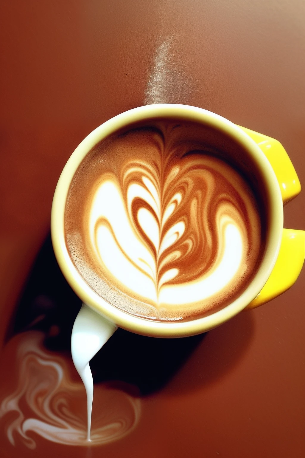 someone is pouring milk into a cup of coffee in a yellow bowl, latte art, coffee art, cappuccino, coffee cup, arabica style, cup of coffee, drink more coffee, pouring, 1614572159, drinking a cup of coffee, accurate detail, drinking a coffee, coffee, some pouring techniques, warm, drinking coffee