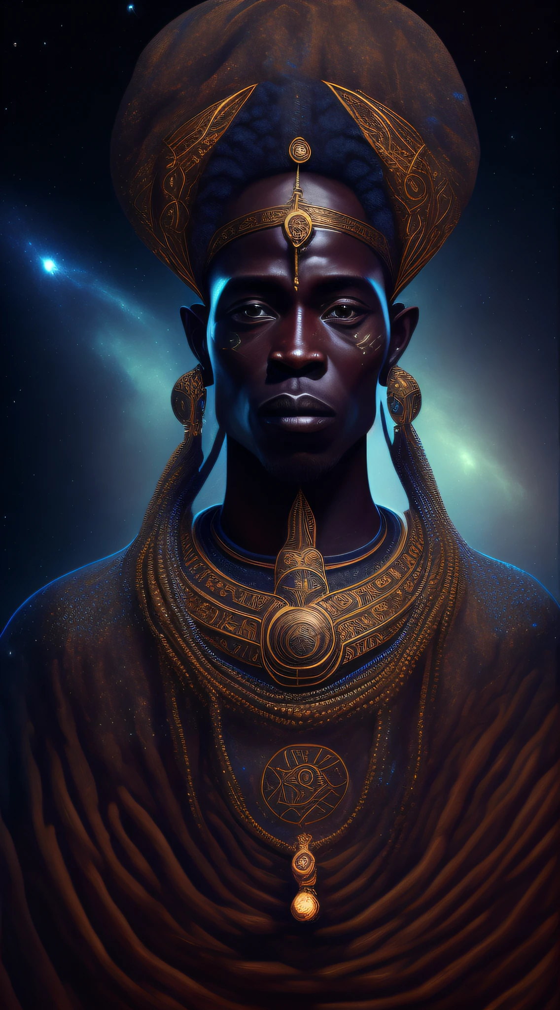 Obatala the african orisha wearing a detailed and intricate ade, cosmic god, astrophotography