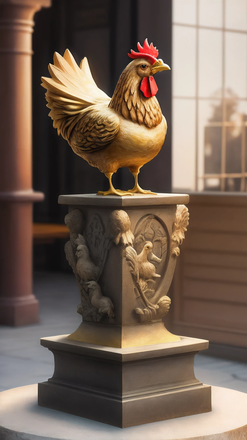 Chicken statue，Put golden light