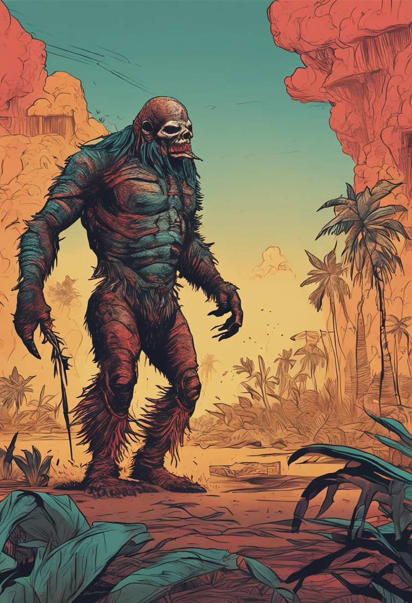 crie uma imagem com tom de terror da mata amazonica saindo do cranio de uma pessoa pegando fogo a pessoa esta de perfil na imagem e a mata ta saindo do cranio dela pegando fogo a pessoa e um politico de terno