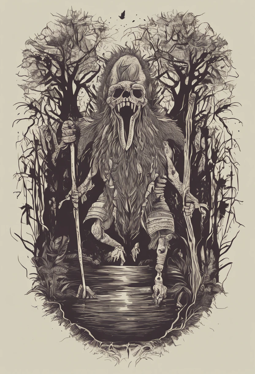crie uma imagem com tom de terror da mata amazonica saindo do cranio de uma pessoa pegando fogo a pessoa esta de perfil na imagem e a mata ta saindo do cranio dela pegando fogo a pessoa e um politico de terno