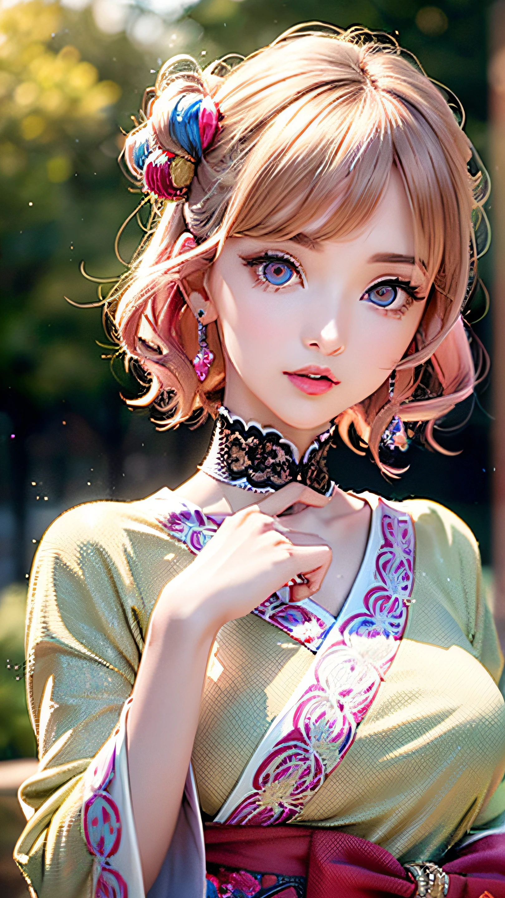 Anime girl with pink hair and blue eyes posing for a picture - SeaArt AI