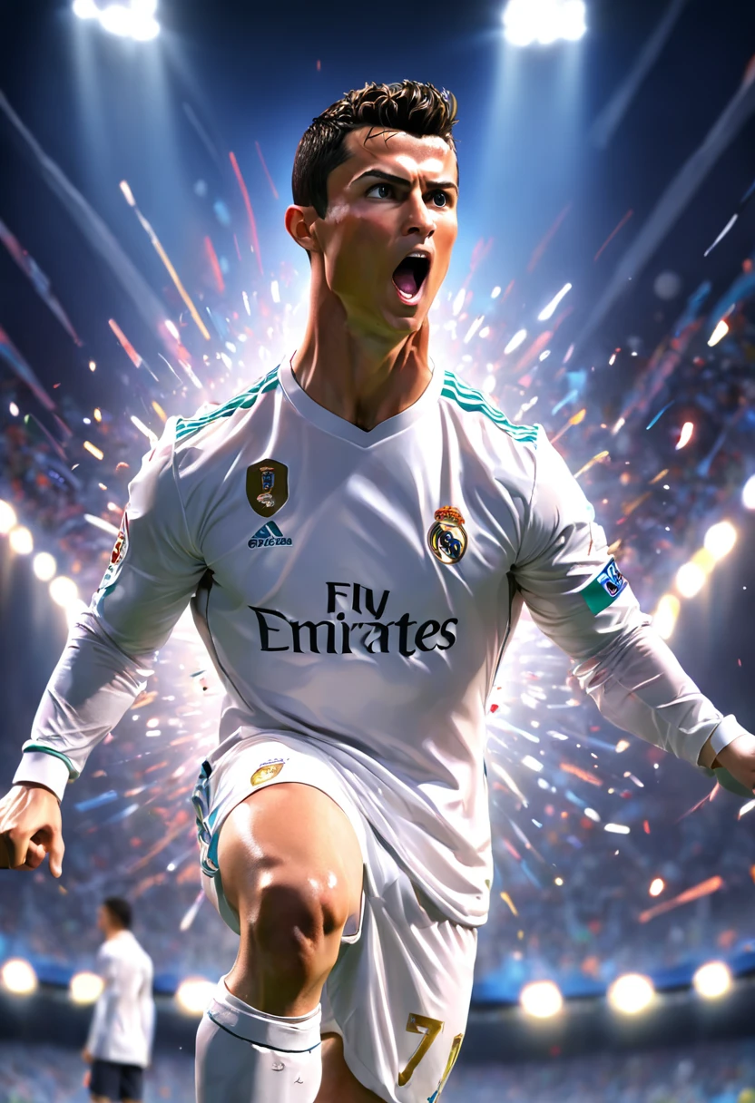 cristiano ronaldo,Terno Real Madrid，(Estilo Pixar) (master part:1.2) (Bokeh) (melhor qualidade) (pele detalhada) (textura detalhada) (8k) (argila) (Cinematic lighting) (foco nítido) (Ultra realista) (humano)