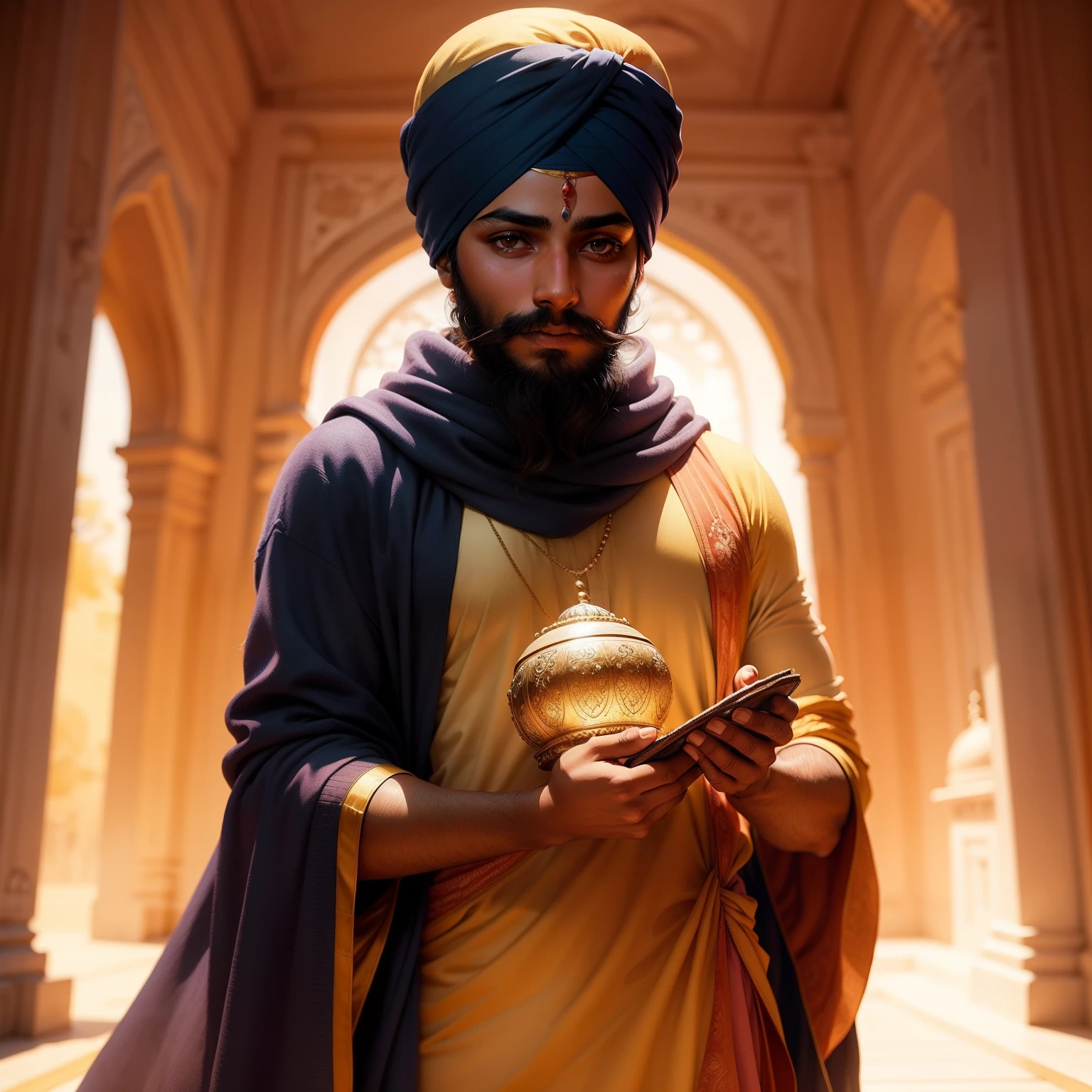 Imagine prompt: cute sikh boy and bangla sahib in Delhi