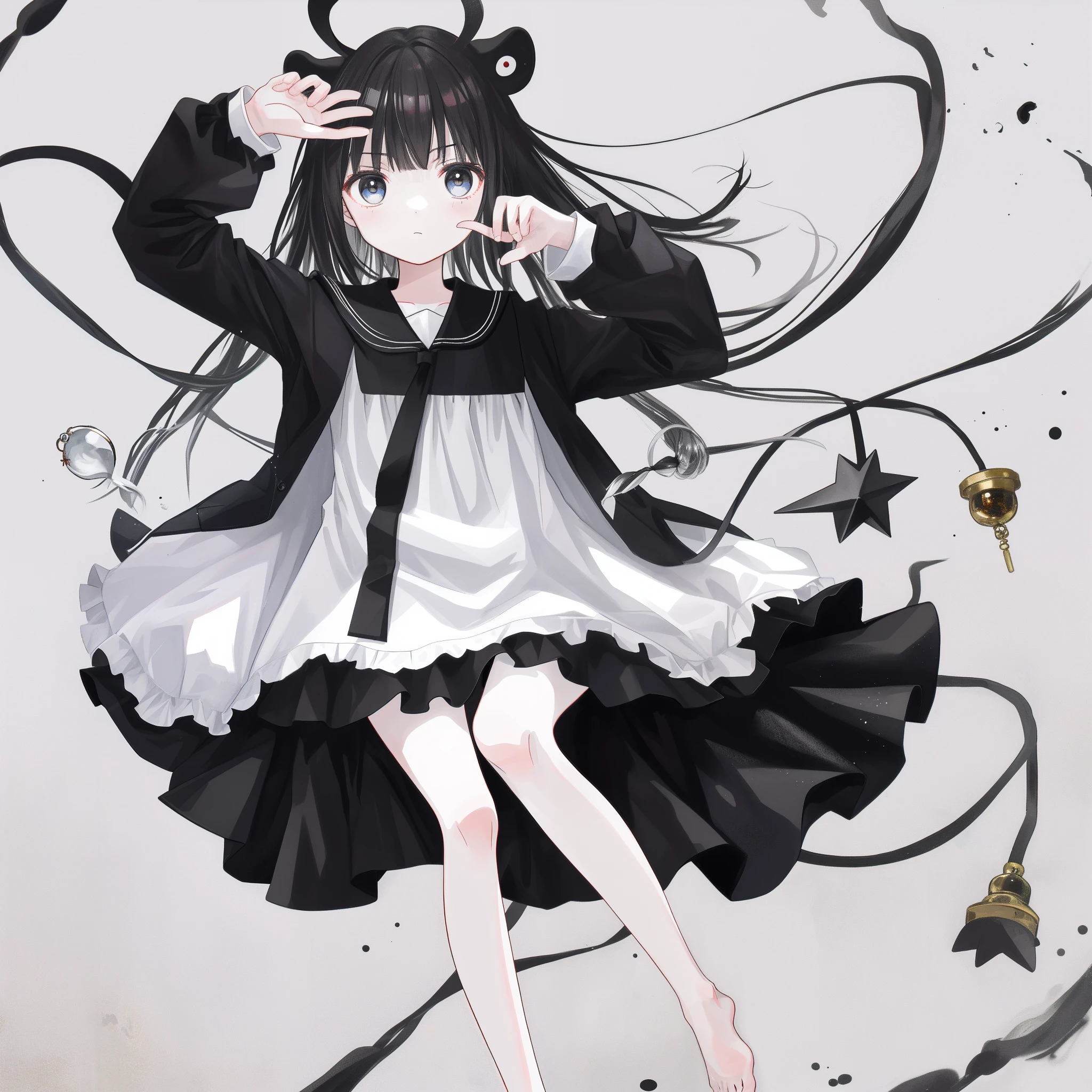 Poor milk,bare-legged,whaite hair,黑The eye,adolable,Nine years old,One meter four