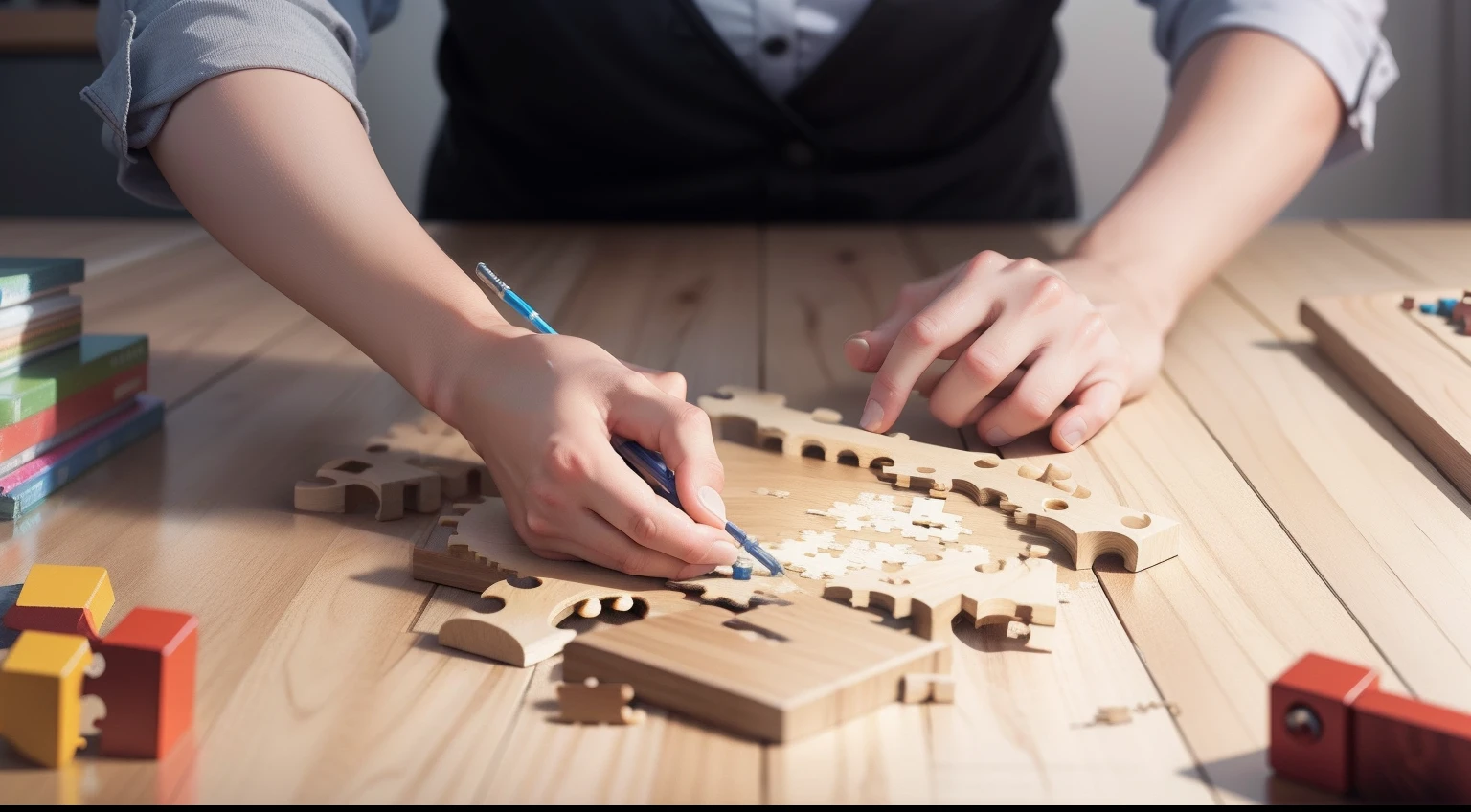 An image of a puzzle being assembled