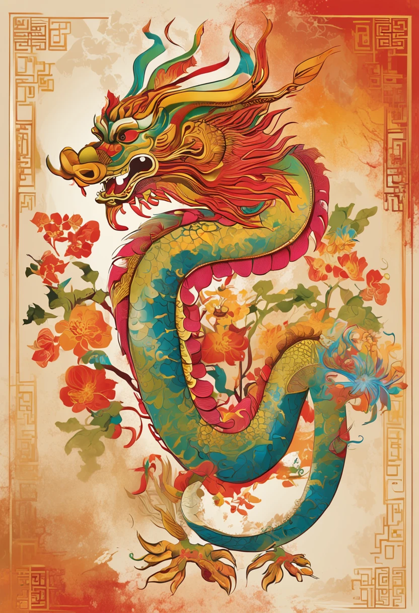 (China - chic Chinese dragon, Anatomically correct,Oriental elements),(China - chic illustration:1.5, Vector painting:1.5),(Chinese colors, senior color matching,Gradient background,White background),(Very detailed, reasonable design, Clear lines, High sharpness,Best quality, Masterpiece, offcial art, movie light effect, 4K )