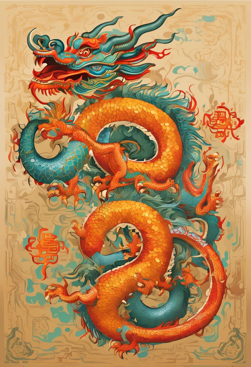 (China - chic Chinese dragon, Anatomically correct,Oriental elements),(China - chic illustration:1.5, Vector painting:1.5),(Chinese colors, senior color matching,Gradient background,White background),(Very detailed, reasonable design, Clear lines, High sharpness,Best quality, Masterpiece, offcial art, movie light effect, 4K )