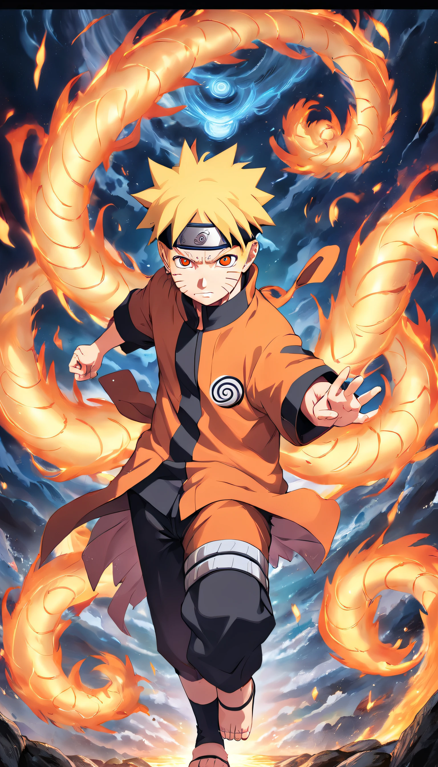 uzumaki naruto,ninjartist,firelight,Nine Tails,High Quality,Spiral pills