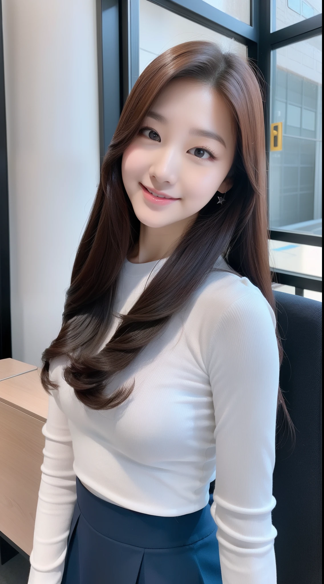 (1 Korean star with royal sister style), ((best quality, 8k, masterpiece: 1.3)), focus: 1.2, (silver hair) (cross calf: 1.3), perfect body beauty: 1.4, (smile), (Street: 1.3), highly refined face and skin treatment, delicate eyes, double eyelids, whitened skin, (big wave hairstyle: 1.3), (round face: 1.5), (dress: 1.4),