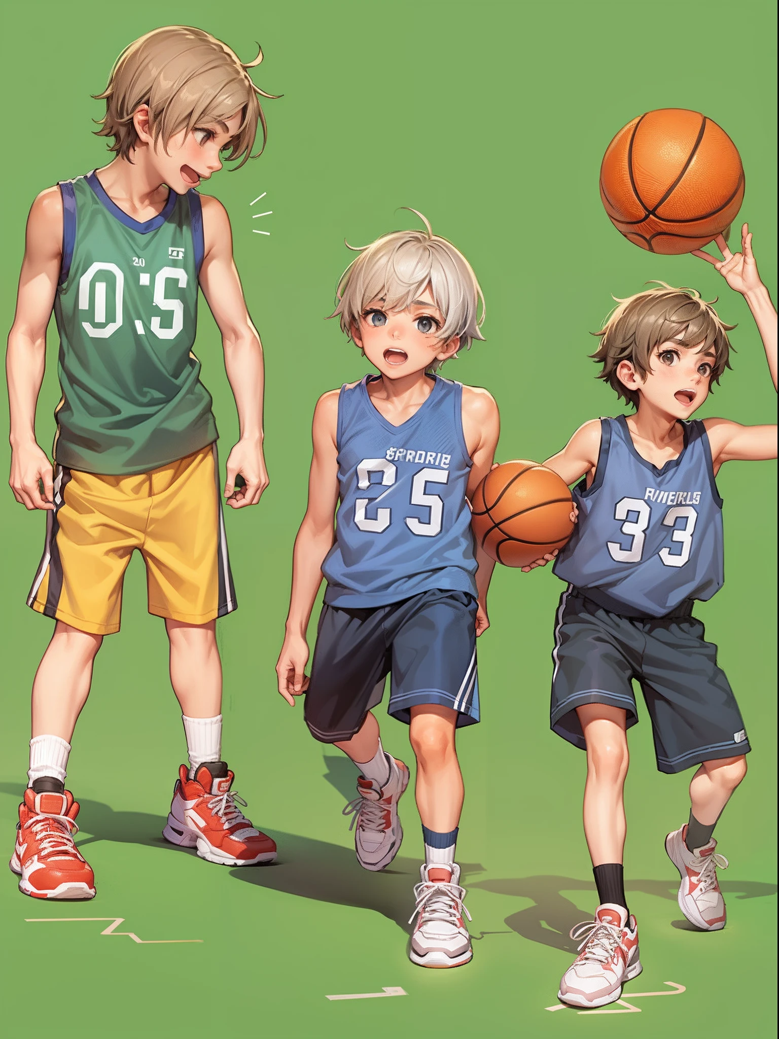 Three  boys，Playing the Basketball，Tank top shorts，9 years 