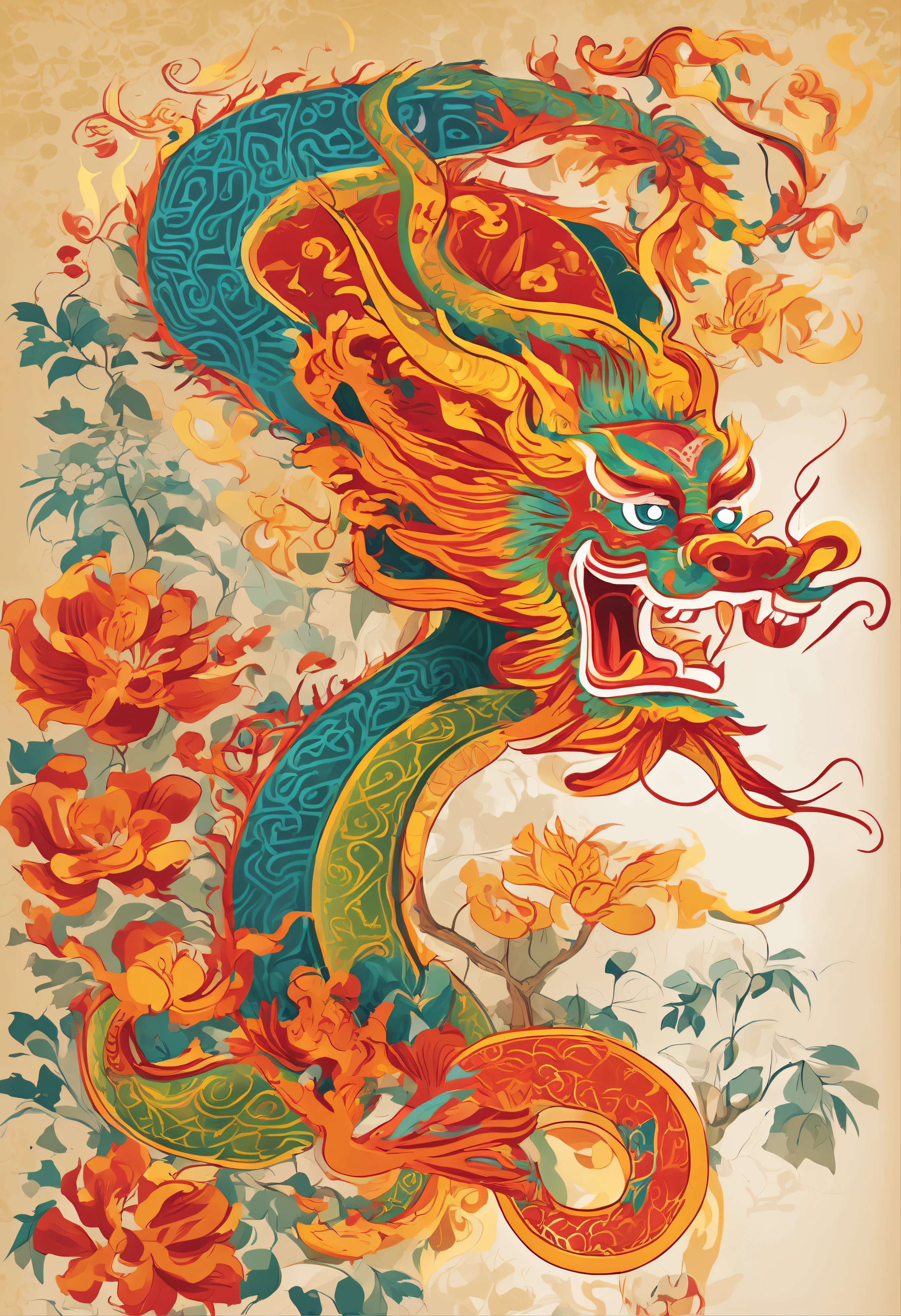 (China - chic Chinese dragon, Anatomically correct,Oriental elements),(China - chic illustration:1.5, Vector painting:1.5),(Chinese colors, senior color matching,Gradient background,White background),(Very detailed, reasonable design, Clear lines, High sharpness,Best quality, Masterpiece, offcial art, movie light effect, 4K )