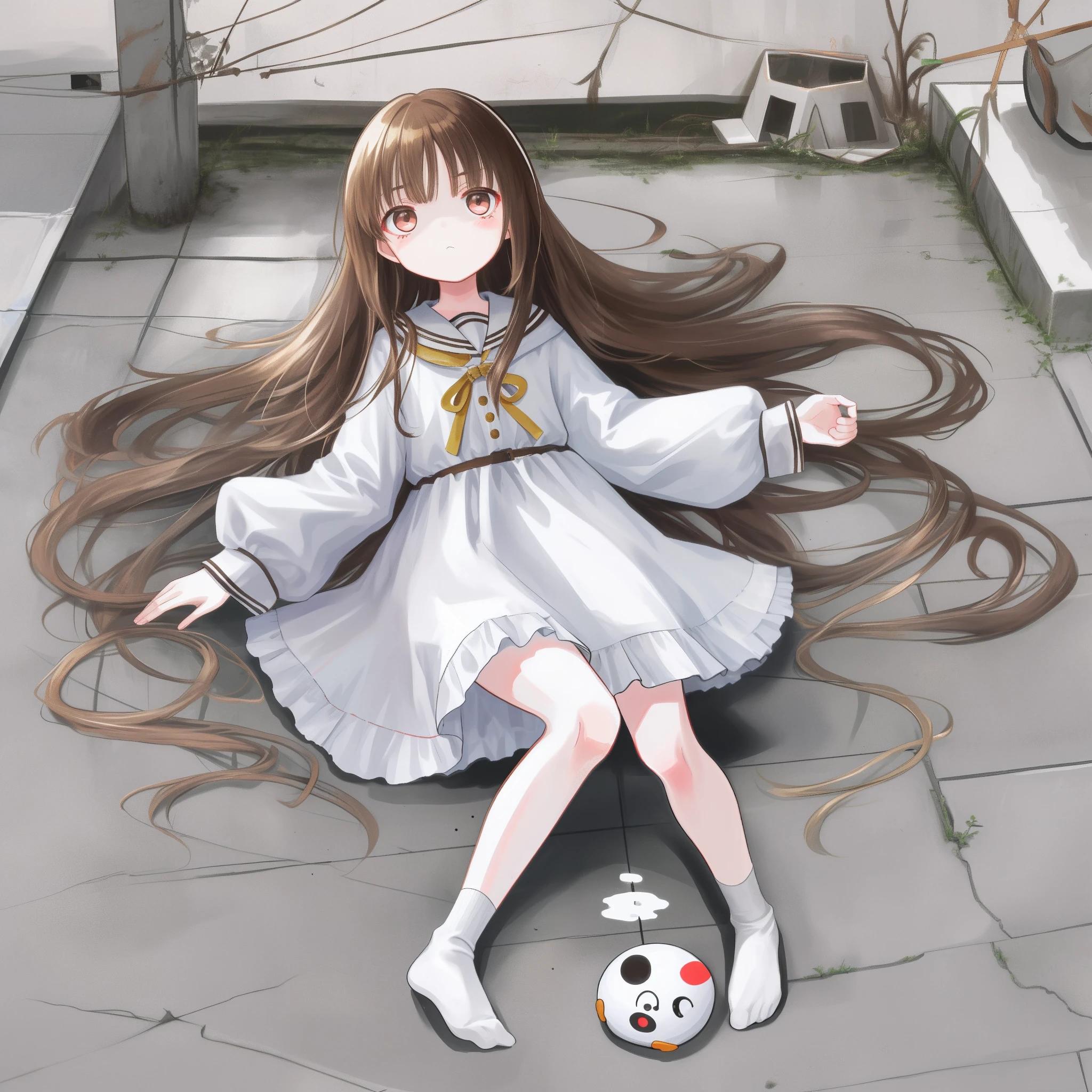 Poor milk，bare-legged，brunette color hair，Empty eyes，adolable，Nine years old，One meter four，cute little，grudge，terroral